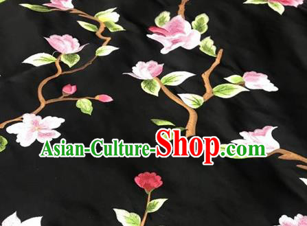Asian Traditional Fabric Classical Embroidered Peony Pattern Black Brocade Satin Silk Material