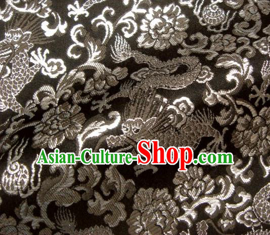Asian Japanese Traditional Brocade Fabric Classical Argent Dragons Pattern Baldachin Kimono Tapestry Satin Silk Material