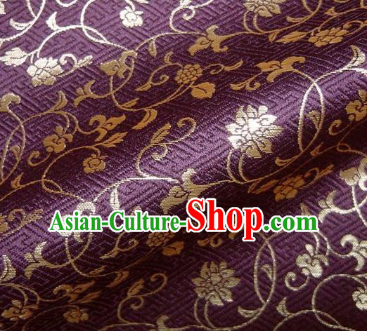 Asian Japanese Traditional Kimono Purple Tapestry Satin Classical Scroll Pattern Brocade Fabric Baldachin Silk Material