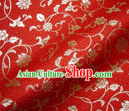 Asian Japanese Traditional Kimono Red Tapestry Satin Classical Scroll Pattern Brocade Fabric Baldachin Silk Material
