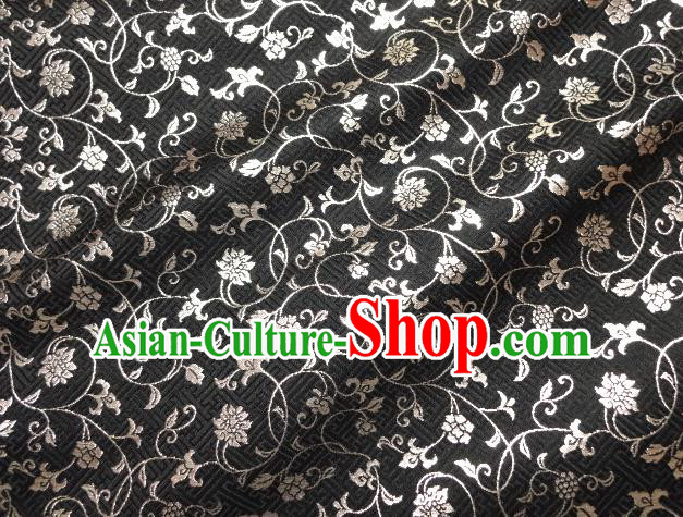 Asian Japanese Traditional Kimono Black Tapestry Satin Classical Scroll Pattern Brocade Fabric Baldachin Silk Material