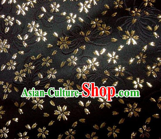 Asian Japanese Traditional Kimono Black Tapestry Satin Classical Golden Sakura Pattern Brocade Fabric Baldachin Silk Material