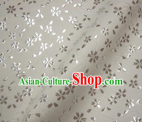 Asian Japanese Traditional Kimono White Tapestry Satin Classical Sakura Pattern Brocade Fabric Baldachin Silk Material