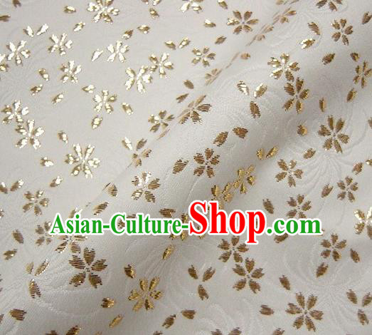 Asian Japanese Traditional Kimono White Tapestry Satin Classical Golden Sakura Pattern Brocade Fabric Baldachin Silk Material