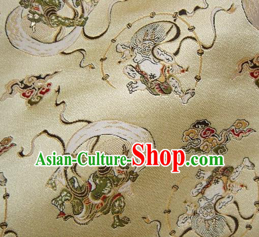 Asian Japanese Traditional Baldachin Classical Thunder God Pattern Golden Brocade Fabric Kimono Tapestry Satin Silk Material