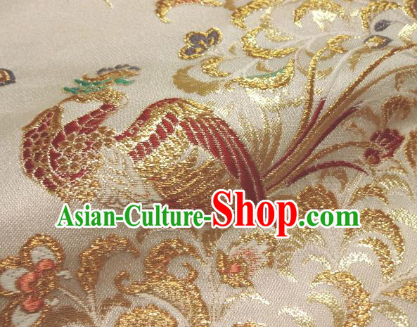Asian Japanese Traditional Classical Phoenix Pattern White Brocade Baldachin Fabric Kimono Tapestry Satin Silk Material