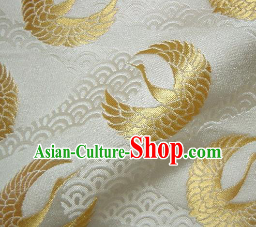 Asian Japanese Traditional Kimono Classical Golden Round Cranes Pattern Tapestry Satin Brocade Fabric Baldachin Silk Material
