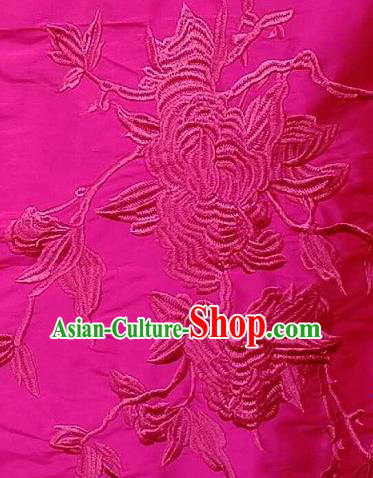 Asian Traditional Fabric Classical Embroidered Peony Pattern Rosy Brocade Chinese Satin Silk Material