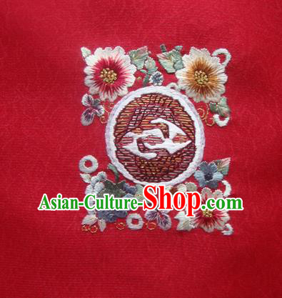 Asian Traditional Fabric Classical Embroidered Flowers Pattern Red Brocade Chinese Satin Silk Material