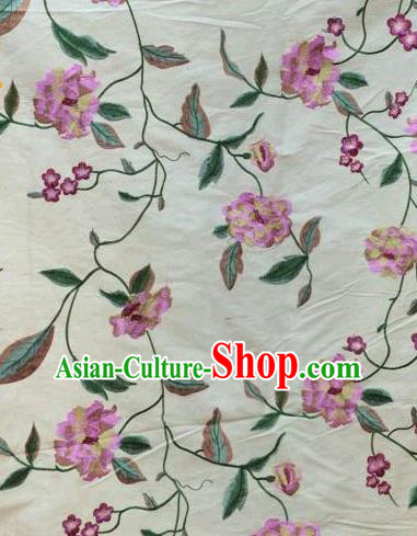 Asian Traditional Fabric Classical Embroidered Pink Peony Pattern Brocade Chinese Satin Silk Material