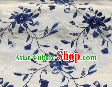Asian Traditional Fabric Classical Embroidered Peony Flowers Pattern White Brocade Chinese Satin Silk Material