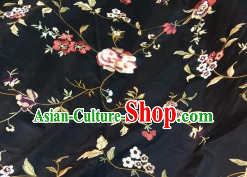 Asian Traditional Fabric Classical Embroidered Pattern Black Brocade Chinese Satin Silk Material
