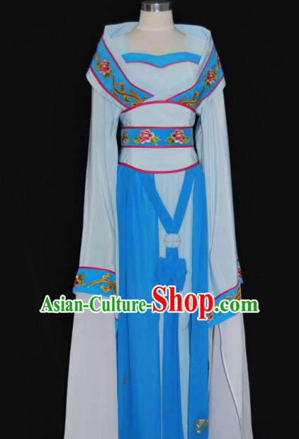 Chinese Traditional Beijing Opera Princess Blue Dress Ancient Peri Embroidered Costume for Women