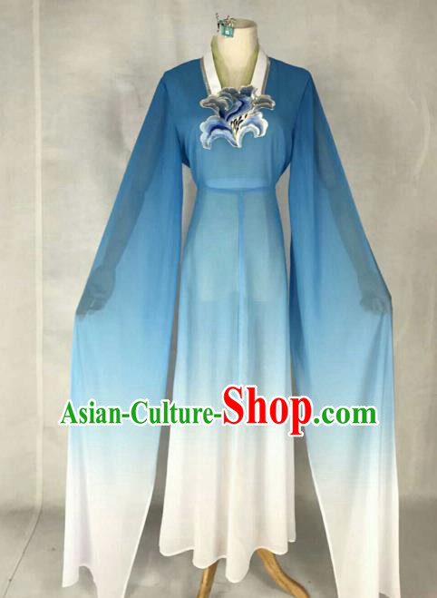 Chinese Traditional Beijing Opera Court Lady Embroidered Blue Dress Ancient Peri Costume for Women