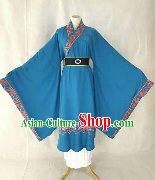 Chinese Traditional Beijing Opera Niche Blue Clothing Ancient Prince Scholar Embroidered Costume for Men
