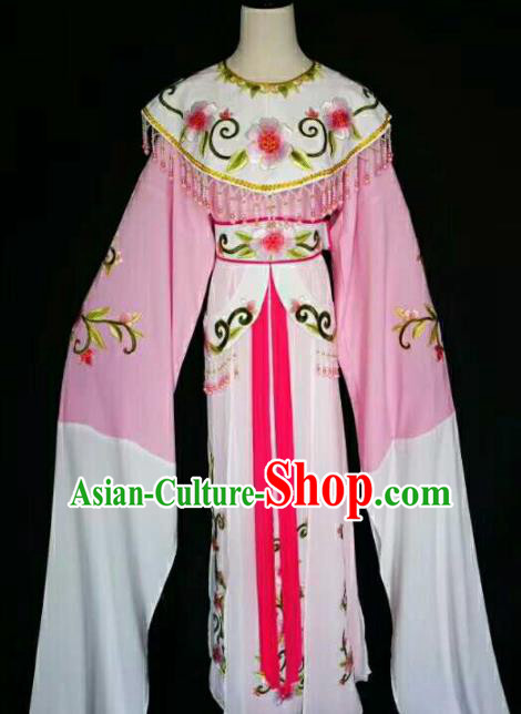 Traditional Chinese Peking Opera Diva Embroidered Peony Pink Dress Ancient Court Princess Costume for Women