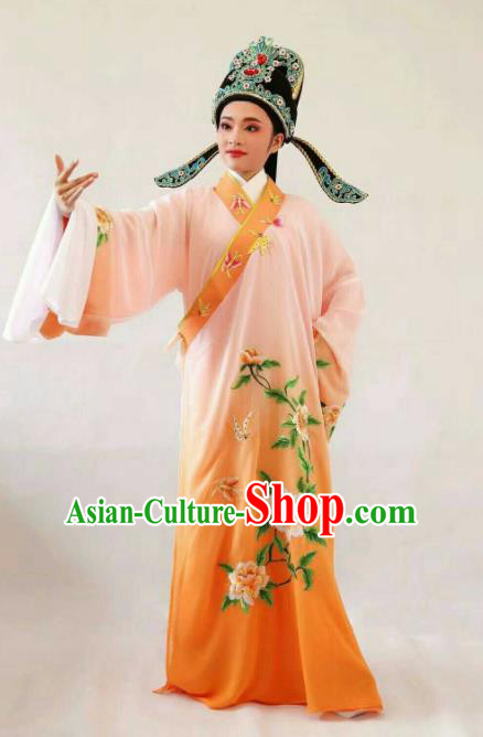 Chinese Traditional Beijing Opera Niche Orange Robe Ancient Nobility Childe Embroidered Costume for Men