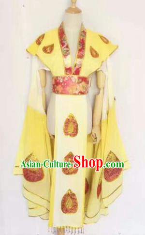 Chinese Traditional Peking Opera Artiste Costume Ancient Peri Embroidered Yellow Butterfly Dress for Women