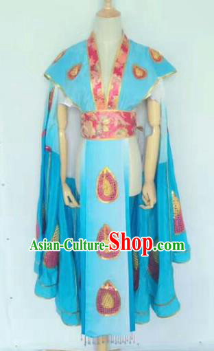 Chinese Traditional Peking Opera Artiste Costume Ancient Peri Embroidered Blue Butterfly Dress for Women