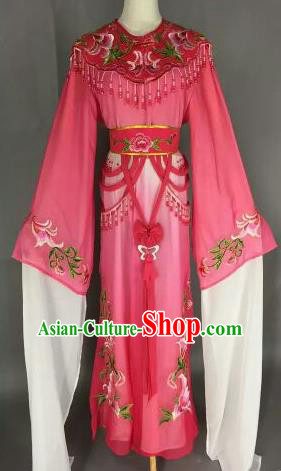 Chinese Ancient Court Princess Embroidered Rosy Dress Traditional Peking Opera Artiste Costume for Women