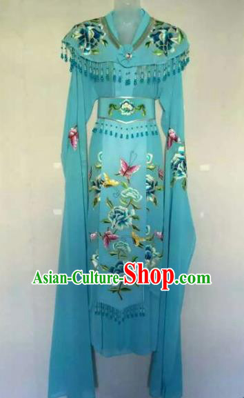 Chinese Ancient Peri Embroidered Blue Dress Traditional Peking Opera Artiste Costume for Women