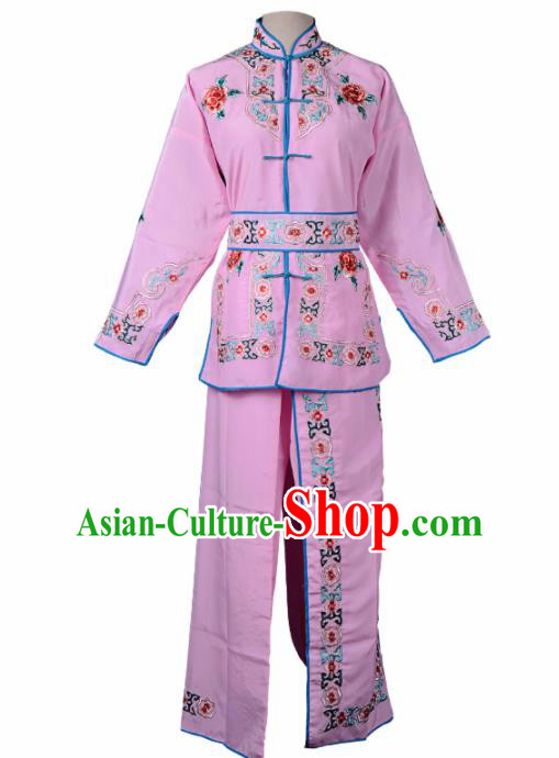 Professional Chinese Traditional Beijing Opera Blues Costume Ancient Swordswomen Pink Clothing for Kids