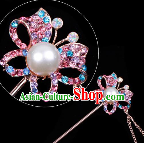 Professional Chinese Traditional Beijing Opera Hair Accessories Ancient Princess Colorful Crystal Butterfly Hairpins for Women