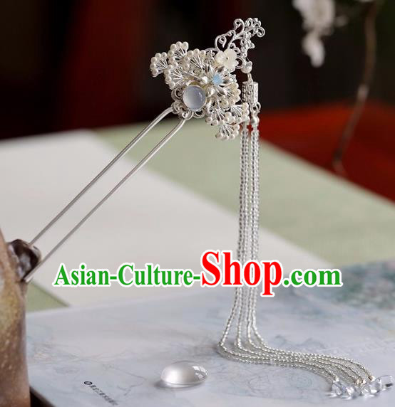 Chinese Traditional Hanfu Hair Accessories Ancient Princess White Beads Tassel Pine Hairpins for Women