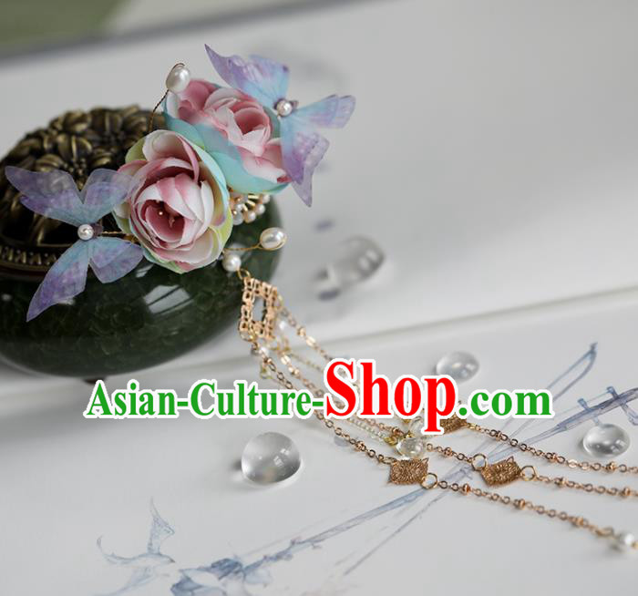 Chinese Traditional Hanfu Hair Accessories Ancient Princess Roses Butterfly Hair Claw Hairpins for Women