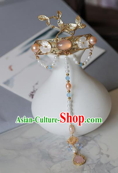 Chinese Traditional Hanfu Hair Accessories Ancient Princess Rose Chalcedony Tassel Hairpins for Women
