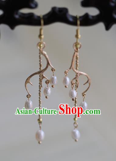 Chinese Traditional Hanfu Ear Accessories Ancient Princess Pearls Tassel Earrings for Women