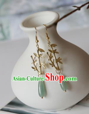 Chinese Traditional Hanfu Ear Accessories Ancient Princess Bamboo Jade Earrings for Women