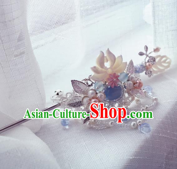 Chinese Ancient Princess Hairpins Shell Lotus Hair Crown Traditional Hanfu Hair Accessories for Women