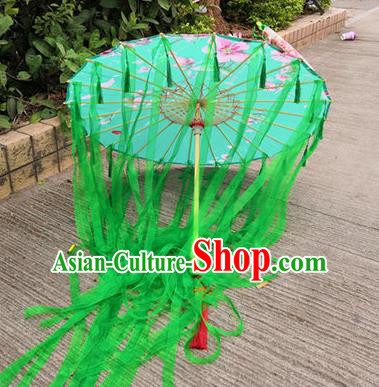 Chinese Ancient Drama Prop Princess Green Ribbon Umbrella Traditional Handmade Umbrellas