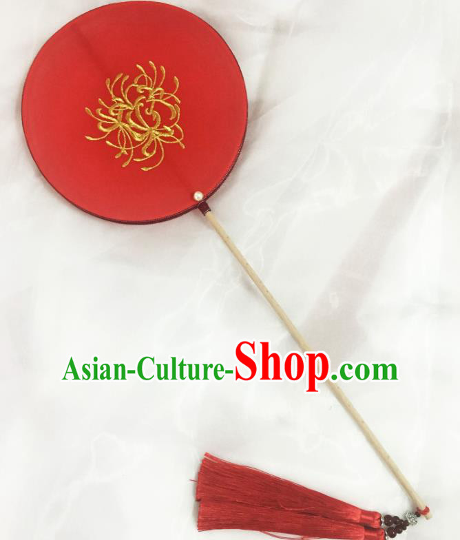 Chinese Traditional Palace Fans Ancient Princess Hanfu Wedding Red Round Fans for Women