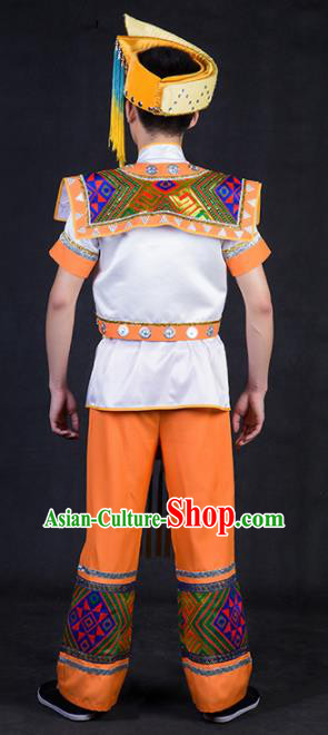 Chinese Traditional Zhuang Nationality Golden Clothing Ethnic Bridegroom Folk Dance Costume for Men