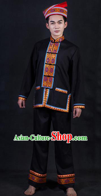 Chinese Traditional Yao Nationality Black Clothing Ethnic Festival Folk Dance Costume for Men