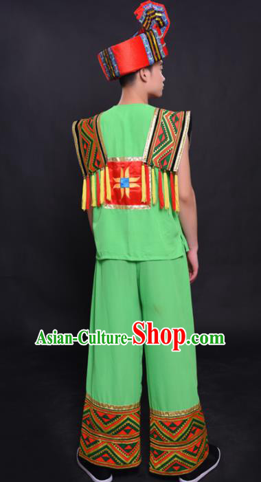 Chinese Traditional Ethnic Green Costume Miao Nationality Festival Folk Dance Clothing for Men