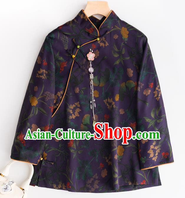 Chinese Traditional National Costume Tang Suit Watered Gauze Blouse Upper Outer Garment for Women