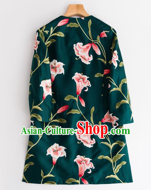 Chinese Traditional National Costume Tang Suit Deep Green Coat Outer Garment for Women