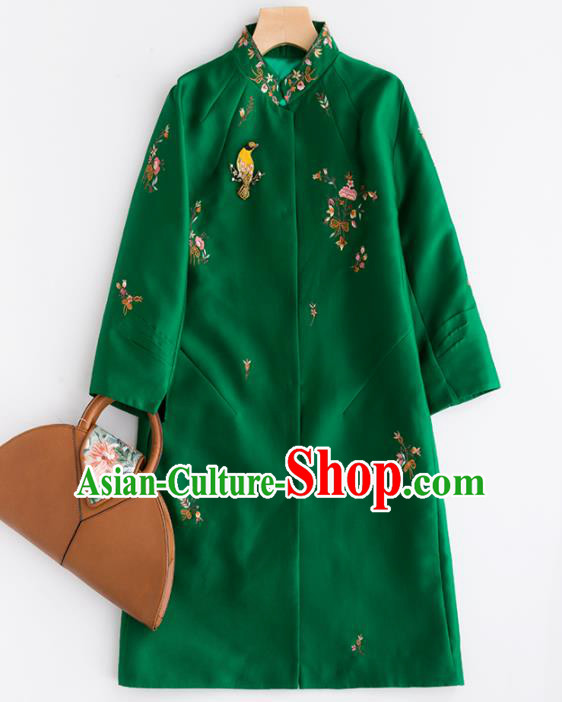 Chinese Traditional National Costume Tang Suit Green Dust Coat Embroidered Upper Outer Garment for Women
