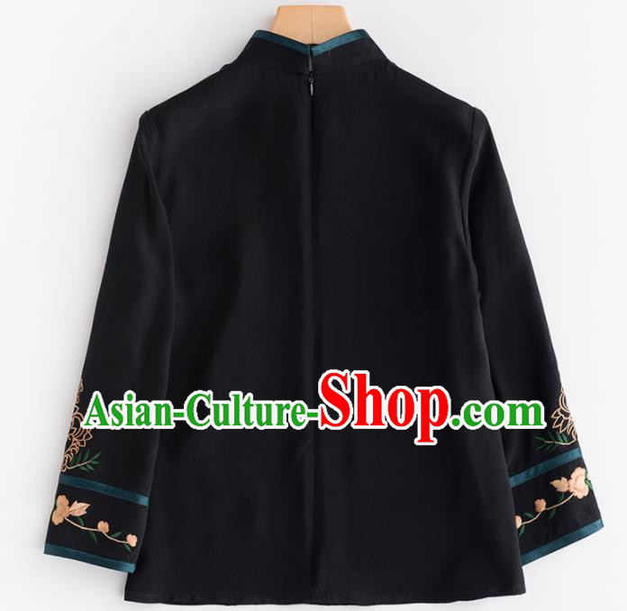 Chinese Traditional National Costume Tang Suit Upper Outer Garment Black Jacket for Women