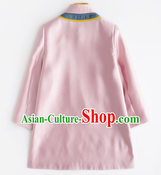 Chinese Traditional Tang Suit National Costume Upper Outer Garment Embroidered Pink Coat for Women