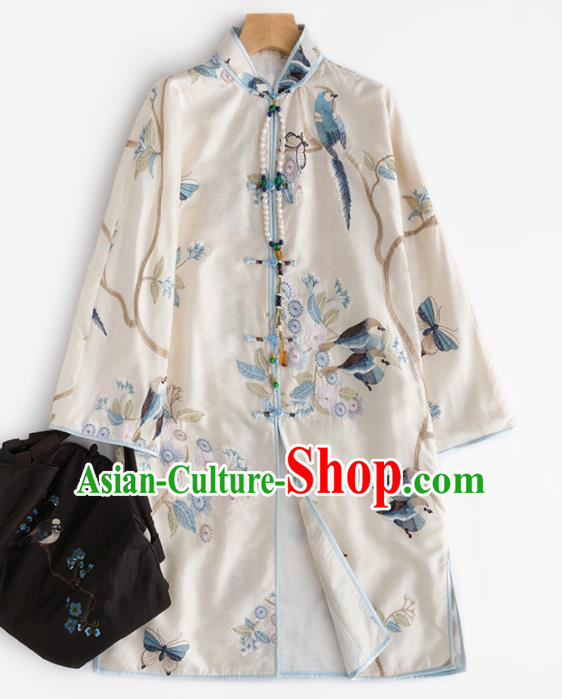 Chinese Traditional Tang Suit White Dust Coat National Costume Upper Outer Garment for Women