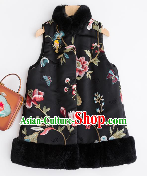 Traditional Chinese National Costume Tang Suit Black Cotton Padded Waistcoat for Women