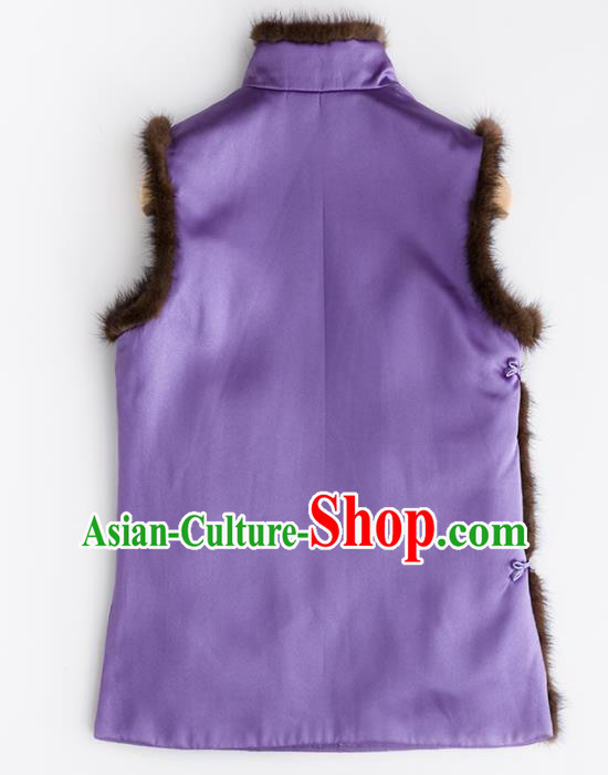 Traditional Chinese National Costume Tang Suit Embroidered Purple Brocade Waistcoat for Women