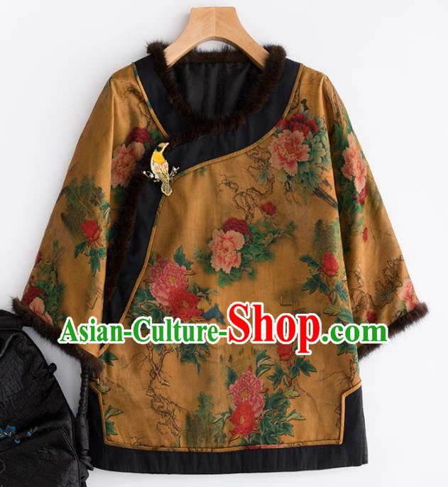 Chinese Traditional Tang Suit Khaki Blouse National Costume Outer Garment for Women