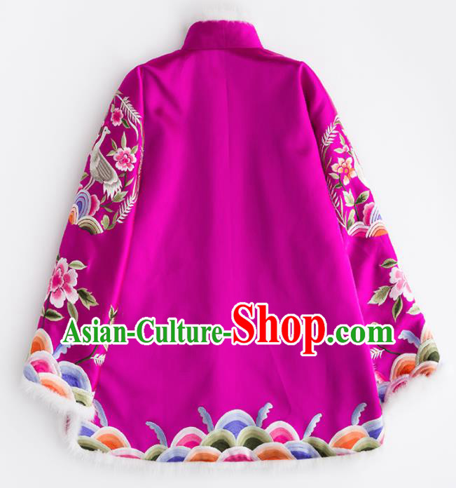 Chinese Traditional Costume National Tang Suit Rosy Cotton Padded Jacket Outer Garment for Women