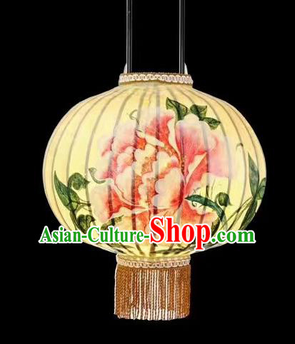 Chinese Traditional Ink Painting Peony Round Lantern Handmade New Year Palace Lanterns