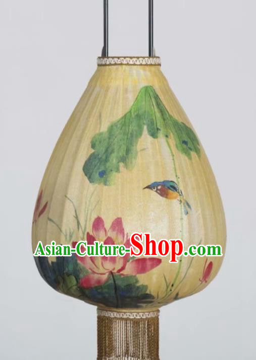 Chinese Traditional Ink Painting Lotus Bird Lantern Handmade New Year Palace Lanterns